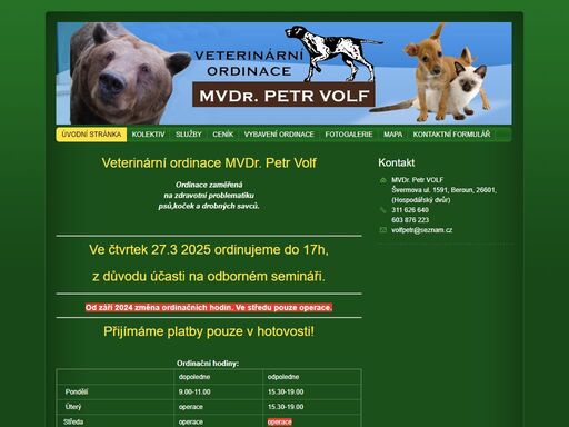 veterina, pes, kočka, očkování, léky, léčba, krmivo, mvdr. petr volf - veterinární ordinace beroun
