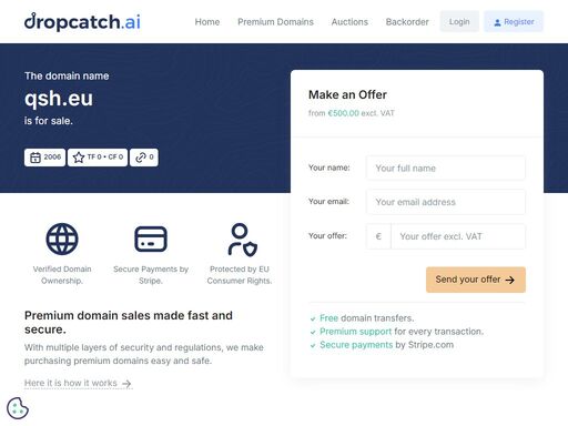 the domain qsh.eu is for sale on dropcatch.ai.