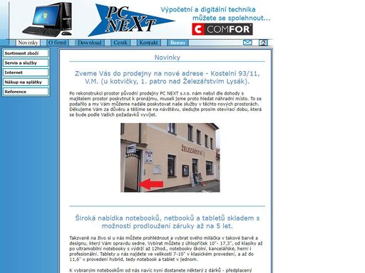 www stránky firmy pc next s.r.o. - výpočetní a digitální technika