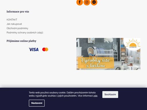 -šití a prodej kojeneckých a dětských potřeb
-vybavení do postýlek,povlečení,osušky,podsedáky,polštářky,hnízdečka,mantinely,oblečení,dečky do kočárku,plenky dada, přebalovací podložky, hračky,zavinovačky, plenkové dorty, sáčky na pečivo, pohankové polštářky, dětské oblečení, metráž, látky, galanterie, kapsáře do…