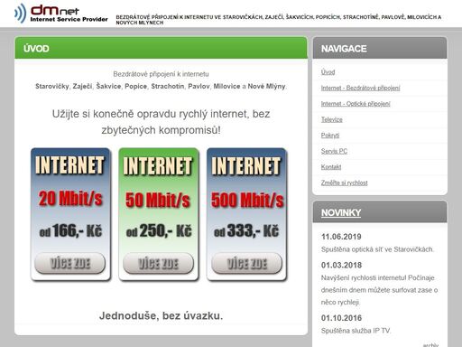 dm network - připojení k internetu starovičky, zaječí, šakvice, popice, strachotín, pavlov, milovice a nové mlýny