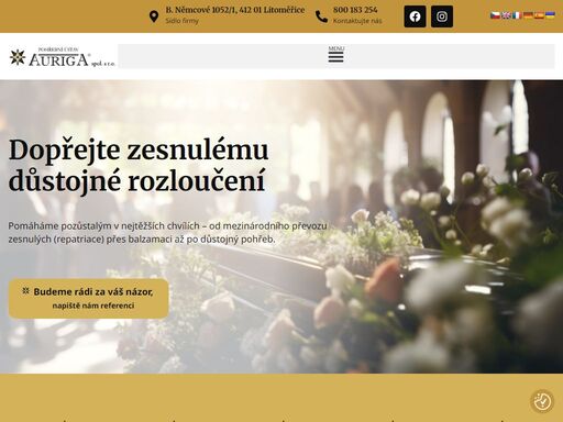 poskytujeme kompletní pohřební služby a převozy zesnulých. náš pohřební ústav auriga litoměřice zajistí zesnulým důstojné poslední rozloučení.