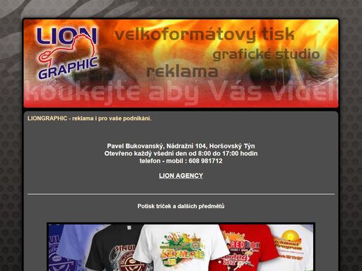 liongraphic, reklama, potisk, polep, letáky, plakáty, vizitky, horšovský týn