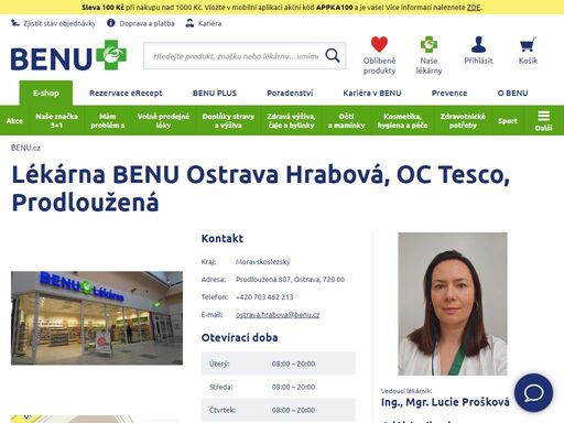 ?lékárna v oc tesco je otevřena každý den od 8:00 do 20:00 a disponuje bezbariérovým parkováním i přístupem. stavte se pro léky či volně prodejný sortiment,?