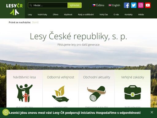 podnik lesy české republiky, s. p., obhospodařuje více než 1,2 mil. ha státního lesního majetku a 38 tis. km vodních toků a bystřin. sídlí v hradci králové.