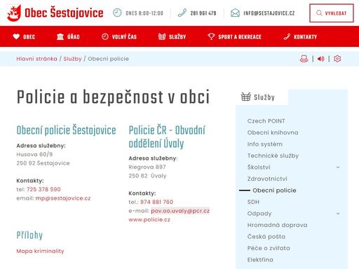 obecní policie šestajoviceadresa služebny:husova 60/9250 92 šestajovicekontakty:tel: 725 378 590email: mp@sestajovice.  - obec šestajovice