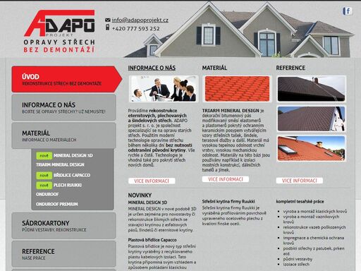 adapoprojekt.cz - provádíme rekonstrukce eternitových střech, plechových střech a šindelových střech bez demontáže. 
