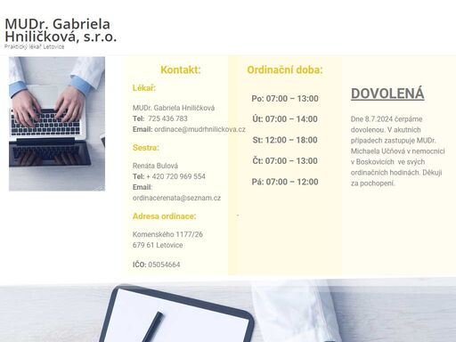 mudr. gabriela hniličková - praktický lékař pro dospělé letovice / telefon: +420 720 969 554 / e-mail: ordinace@mudrhnilickova.cz