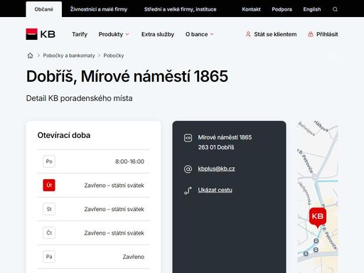 seznam a vyhledávání poboček a bankomatů komerční banky.