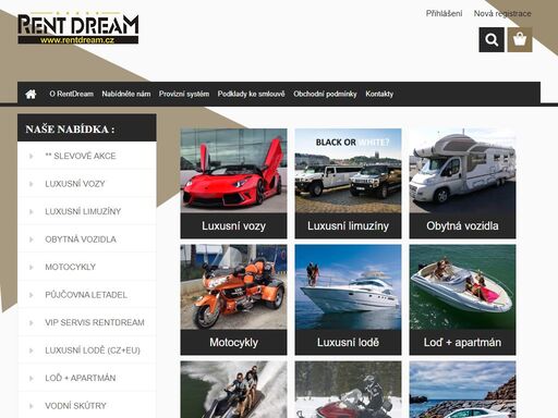 rentdream.cz - jediná on-line půjčovna luxusních věcí. půjčujeme vozy od audi po rols royce, motocykly, obytné vozy, motorové lodě i jachty, letadla, limuzíny, sněžné i vodní skútry, navi-foto-video a exkluzivní služby na klíč za super ceny!