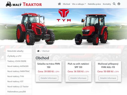 prodej nových traktorů tym, farmtrac, vst, bazarových japonských malotraktorů kubota, iseki, mitsubishi, minibagrů katana a veškerého příslušenství.