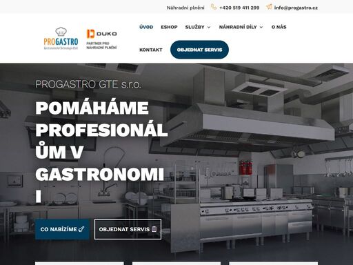 firma progastro nabízející kompletní gastronomické vybavení restaurací, škol a dalších zařízení.