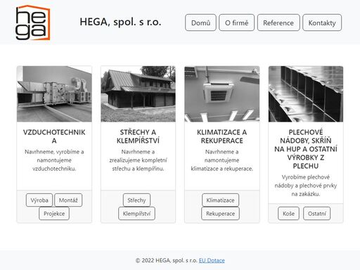 hega spol. s r.o. - vzduchotechnika, střechy, rekuperace, klempířství, klimatizace, plechové nádoby/koše, plech, výroba z plechu.