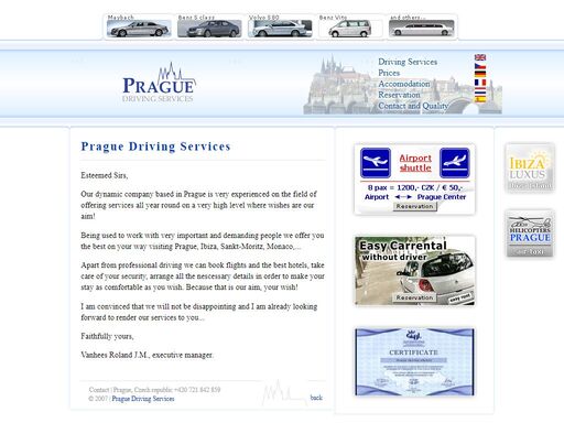 prague driving services, luxury cars, limousines, prague castle, airporttransferts