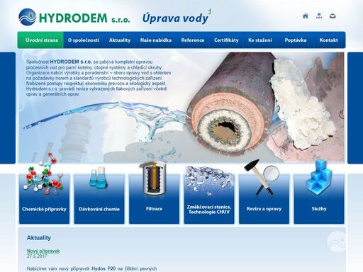hydrodem - zabýváme se fyzikálně-chemickou úpravou vody - systém hydrox, parní systémy, filtrace, změkčování.