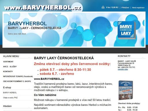 barvyherbol.cz - největší prodejce herbolu v praze, e-shop, kamenná prodejna, široký sortiment barev, laků a potřeb pro malíře. značky herbol, pnz, primalex, remal, denas, lignofix, balakryl a další
