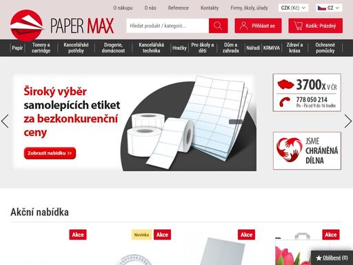 vítejte na papermax.cz! nabízíme k prodeji sortiment každodenní potřeby ať do vaší kanceláře, tak i k vám domů! doprava nad 1 500 kč zdarma.
