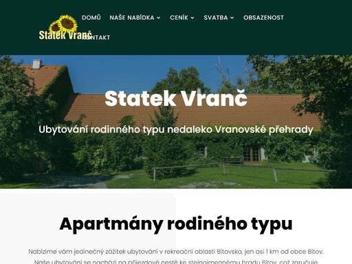 ubytování rodinného typu nedaleko vranovské přehrady