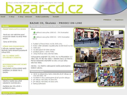 bazar cd, praha, hudební a filmové tituly na cd, dvd, hry, široký výběr (skladem neustále přes 10.000 titulů na cd), prodejna přímo v centru prahy, výkup titulů po celou otevírací dobu.