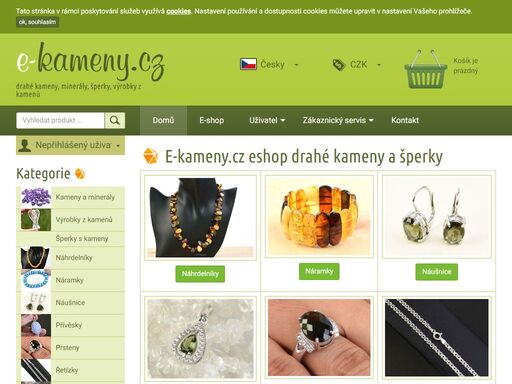 internetový obchod na drahé kameny, minerály, polodrahokamy, fosílie, meteority, vltavíny, šperky z drahých kamenů a další výrobky z přírodních materiálů.