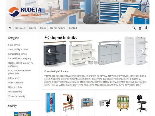 kovový nábytek pro vybavení skladů, dílen, šaten a kanceláří - kovové skříně, kartotéky, stoly a židle, dílenské nářaďové skříně, dílenské stoly, ponky, svěráky, montážní vozíky, botníky, stojany na kola