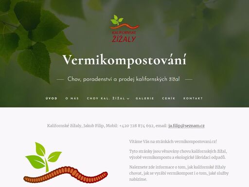 stránky věnované chovu a prodeji kalifornských žížal, výrobě vermikompostu.