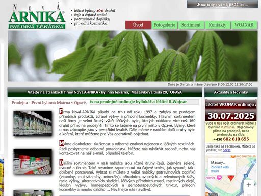 nová arnika, bylinná lékárna, byliny, léčivé rostliny, wojnar, masti, tinktury, energy