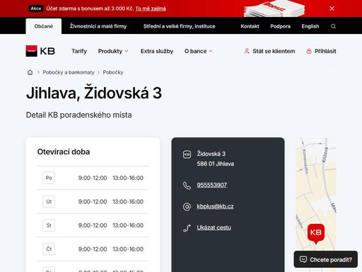 seznam a vyhledávání poboček a bankomatů komerční banky.