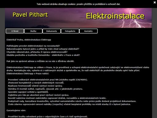 · bytové elektroinstalace<br /><br />· rekonstrukce elektroinstalace v panelových domech<br /><br />· kompletní rekonstrukce bytů včetně přívodů z elektroměru<br /><br />· opravy rozvodů domů, bytů i bytových jader<br /><br />· připojování velkých spotřebičů(el.sporáky,bojlery,aut.pračky,všechny druhy el.topení)<br /><br />· vypracování cenové nabídky<br /><br />· zabezpečovací systémy(jablotron)<br /><br />· rozvody tv antén, domácích videotelefonů, počítačové sítě<br /><br />· revize