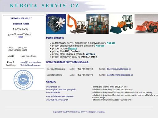servis motorů kubota, prodej filtru, olejů, maziv atd.