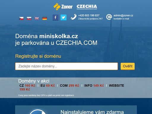naši doménu miniskolka.cz spravuje registrátor regzone.cz na profesionálním hostingu od czechia.com. využijte jejich služeb stejně jako my a získáte skvělou parkovací stránku, špičkové technologické zázemí, nonstop podporu a mnoho dalších výhod.