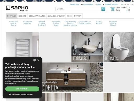 sapho e-shop : internetový obchod nabízející veškerý sortiment pro vybavení koupelen