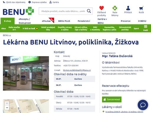 ?lékárna má bezbariérový přístup a je zároveň výdejním místem našeho e-shopu. zaměřuje se na dětský sortiment, geriatrickou a zubní péči a speciální výživu.?
