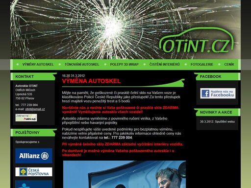 otint.cz - výměna a tónování autoskel, polepy 3d-wrap, čistěni interiérů vozidel