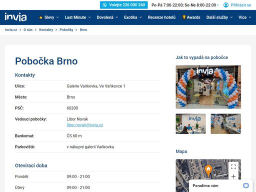 kontaktní údaje pobočky invia brno