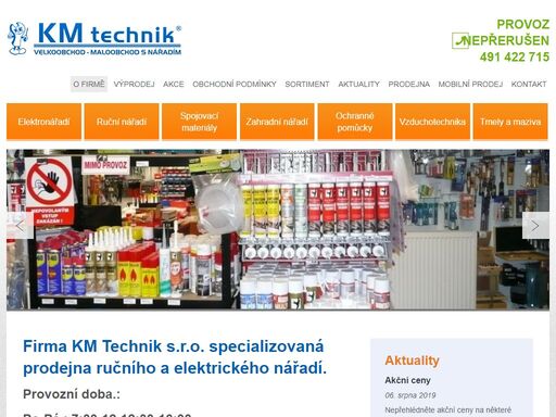 firma km technik s.r.o. se zabývá prodejem ručního a elektrického nářadí, spojovacího a svařovacího materiálu, žebříků, pracovních oděvů, lepidel a silikonů, sortimentem závitníků, frézek, provazů, řetězů, klik a zámků a kompletním sortimentem brusiva.