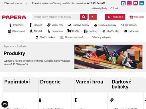 papera – online papírnictví se širokou nabídkou školních i kancelářských potřeb s možností dodání do druhého dne.