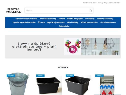 kompletní sortiment elektroinstalačního materiálu: svorky, rozvaděče, čidla, osvětlení a chytrá domácnost.