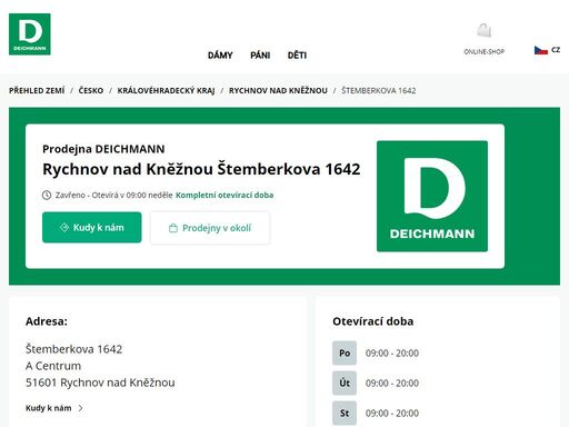 váš prodejnu deichmann štemberkova 1642 ve rychnov nad kněžnou ? otevřít pracovní dobu a ? telefonní číslo ? zobrazit nyní.