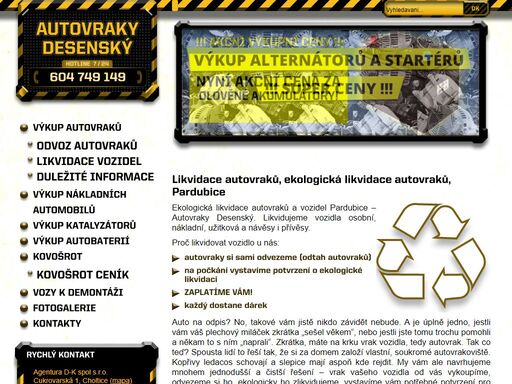ekologická likvidace autovraků a vozidel pardubice – autovraky desenský. akce 3 000 kč za autovrak!