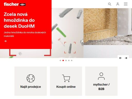 značka fischer představuje předního výrobce a inovátora ve světě kotevní techniky. náš sortiment obsahuje širokou škálu výrobků od plastových hmoždinek přes ocelové kotvy až po chemické malty. nabídku dotváří řada doprovodných výrobků - montážní systémy samontec, vrtáky do všech stavebních materiálů, bity a zejména vruty. s koupí výrobků fischer získáváte zdarma celou řadu doprovodných služeb - poradenství v použití či návrhu našich výrobků, možnost stažení aplikací pro osobní počítač či mobilní telefon, tahové zkoužky nosných kotev a talířových hmoždinek, účast na pravidelných školeních. 
mezi posední novinky v našem sortimentu patří bezesporu výjimečné hmoždinky duoblade, dupower a fischer duotec. chcete-li znát, jakou hmoždinku použít do toho kterého stavebního materiálu, nainstalujte si aplikaci vyhledÁvač hmoždinek.
