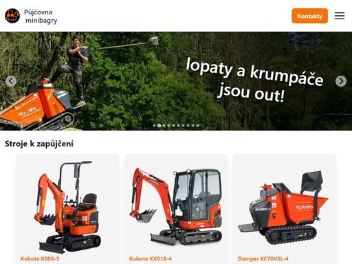 půjčujeme minibagry kubota k008-5 a kubota kx018-4, dumper kubota kc70-vsl4, bagr s vrtákem na plotové sloupky nebo hydraulickým kladivem