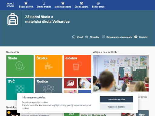 webový portál základní a mateřské školy velhartice. najdete zde důležité informace o nadcházejích akcí školy, dokumenty, formuláře, kontakty.