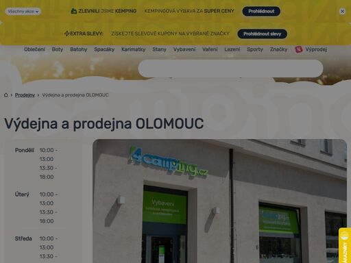 pořiďte na pobočce olomouc vybrané outdoorové a kempingové vybavení nebo vyzvedněte svou objednávku z e-shopu 4camping! info o prodejně zde ?