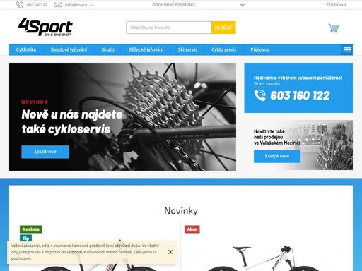 prodejna pro sportovní nadšence s dluholetou tradicí. v naší prodejně nabízíme jízdní kola, elektrokola, sjezdové i běžecké lyže nebo snowboardy. přes zimu funguje půjčovna lyží, snowboardů a běžek a také skiservis. v létě provádíme servis kol.