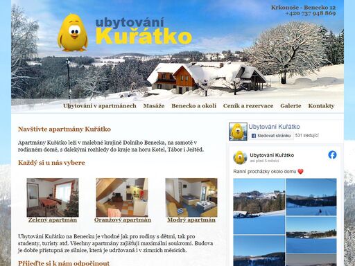 ubytování v apartmánech v dolním benecku. vhodné pro zimní sporty na benecku, nebo klidnou letní dovolenou v krkonoších. ideální pro rodiny s dětmi.