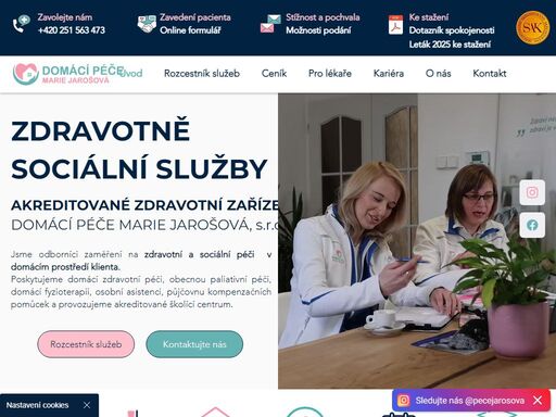 jsme odborníci zaměření na zdravotní a sociální péči s lidským přístupem v domácím prostředí klienta. 
poskytujeme domácí zdravotní péči, paliativní obecnou péči, domácí fyzioterapii, osobní asistenci, půjčovnu kompenzačních pomůcek a provozujeme akreditované školící centrum.