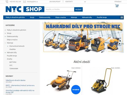 vibrační desky, vibrační pěchy, vibrační válce, řezače spár, elektrocentrály, diamantové kotouče, nd pro motory honda, hatz.