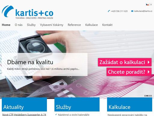 kvalitní tisk, rychlé dodací lhůty, ekologická výroba a široké spektrum dokončujícího zpacování jsou požadavky, které díky našim nejmodernějším strojům heidelbelg dokážeme splnit. každý měsíc tiskové stroje potisknou více než 1,6 milionu archů papíru.