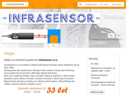 infrasensor s.r.o. - infračervené světelné závory telco sensors. induktivní, indukční, optické a ultrazvukové snímače contrinex. senzory pro indikaci dvou plechů roland electronic, bezpečnostní bezkonatktní spínače a dotyková tlačítka comitronic-bti.